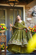 Crunchy Silk Sequins Embroidered Anarkali Sharara Suit Set [3 PCS]