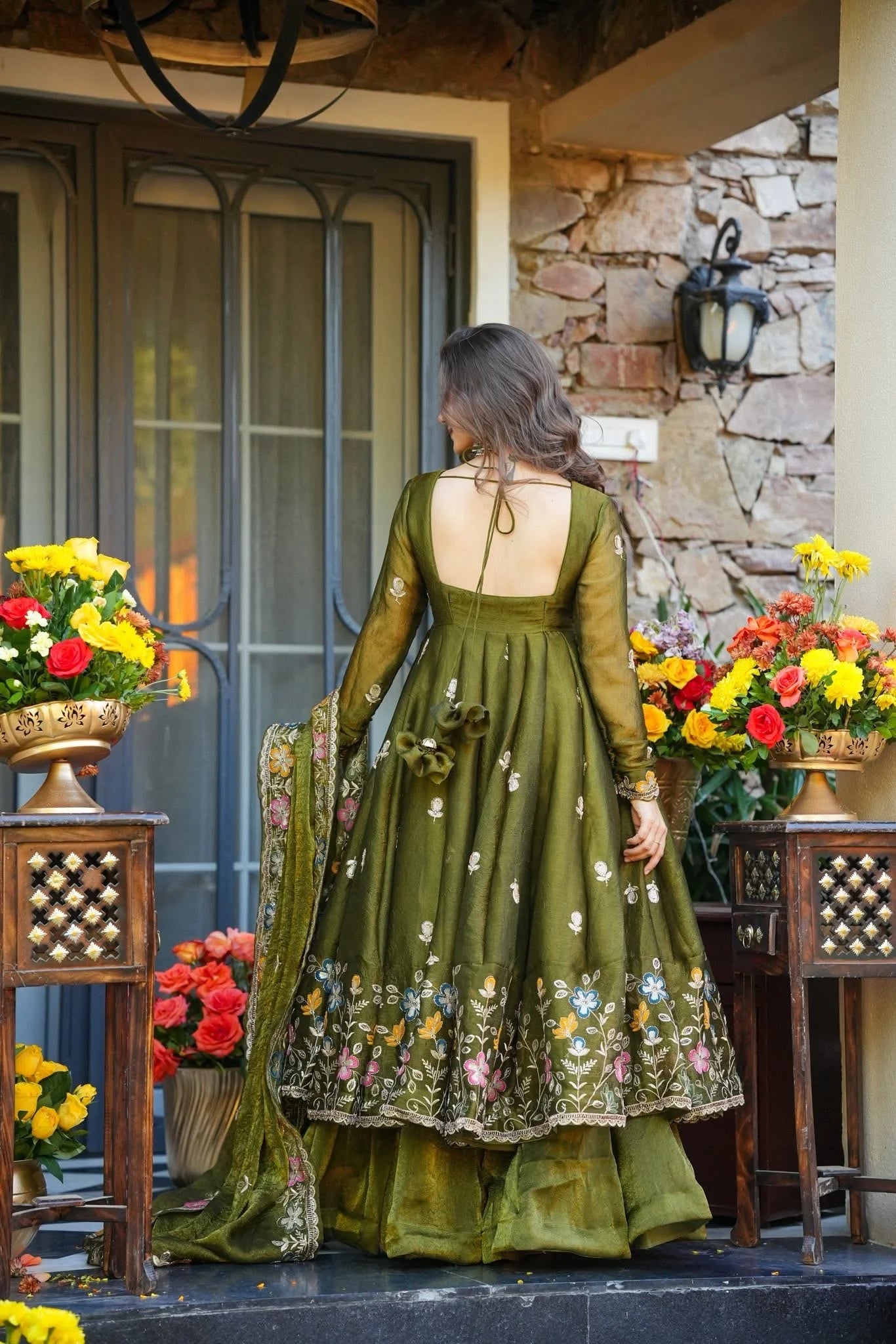 Crunchy Silk Sequins Embroidered Anarkali Sharara Suit Set [3 PCS]