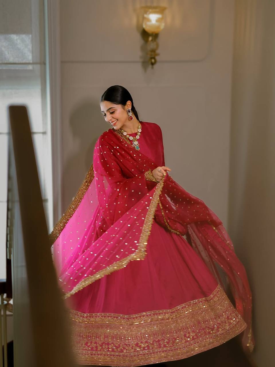 Rayon Sequins Embroidered Anarkali Suit Set [3 PCS]