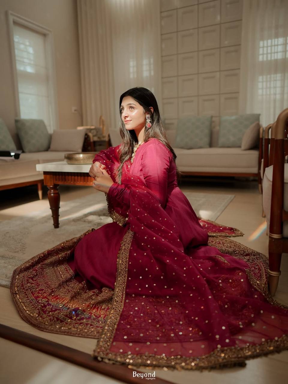 Rayon Sequins Embroidered Anarkali Suit Set [3 PCS]