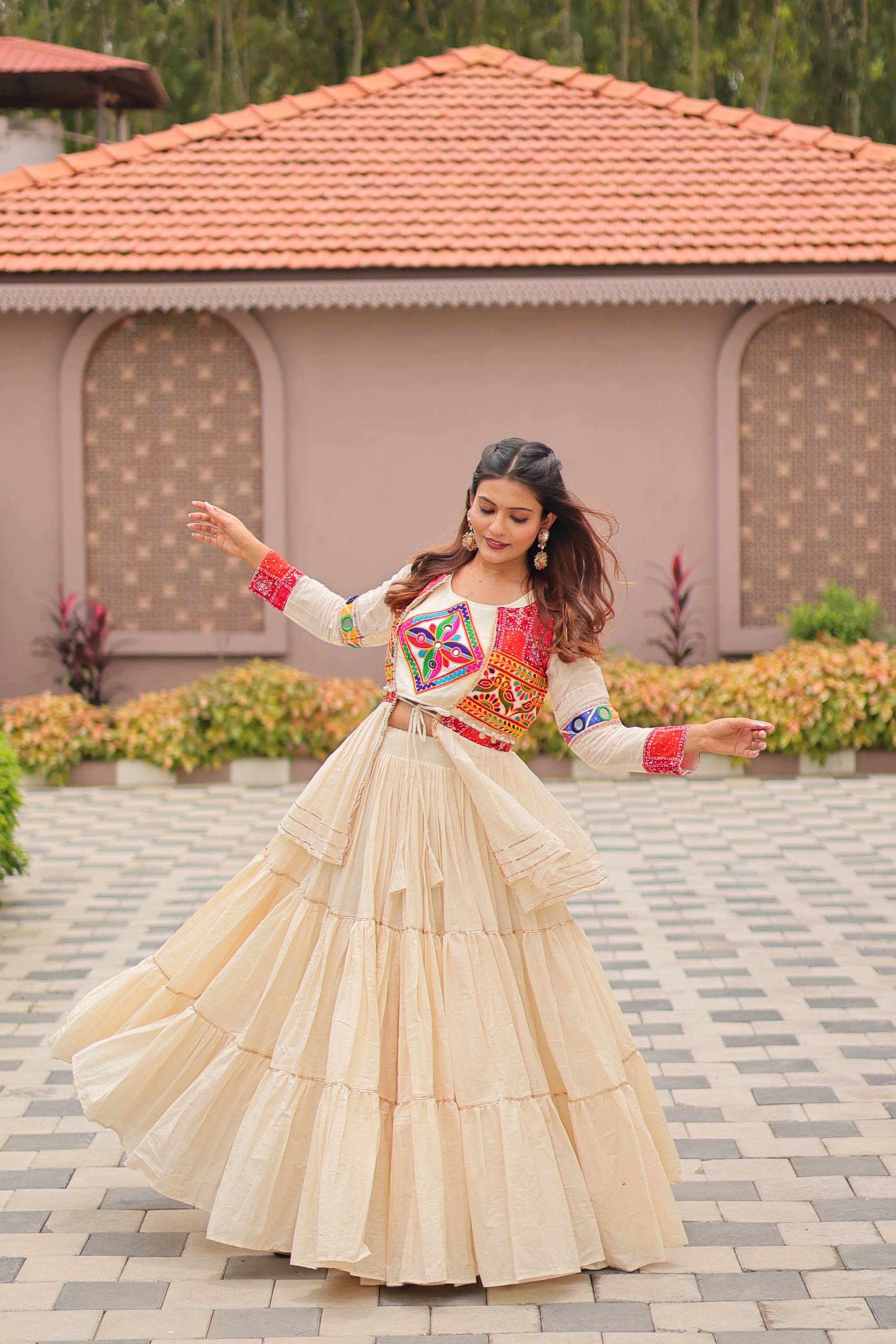 Navratri Gamathi Work Cotton Lehenga Choli Set with Koti [3 PCS]
