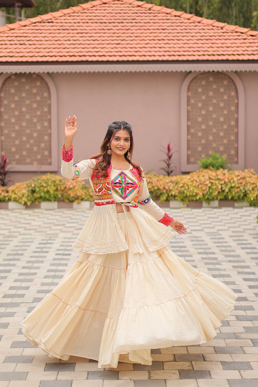 Navratri Gamathi Work Cotton Lehenga Choli Set with Koti [3 PCS]