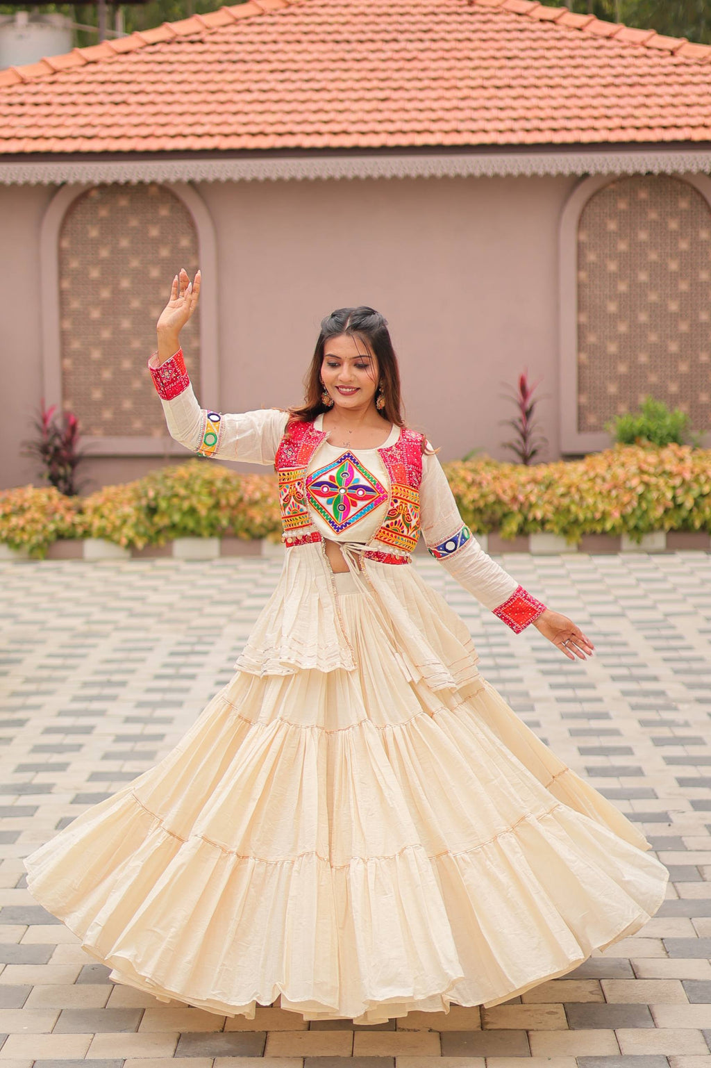 Navratri Gamathi Work Cotton Lehenga Choli Set with Koti [3 PCS]