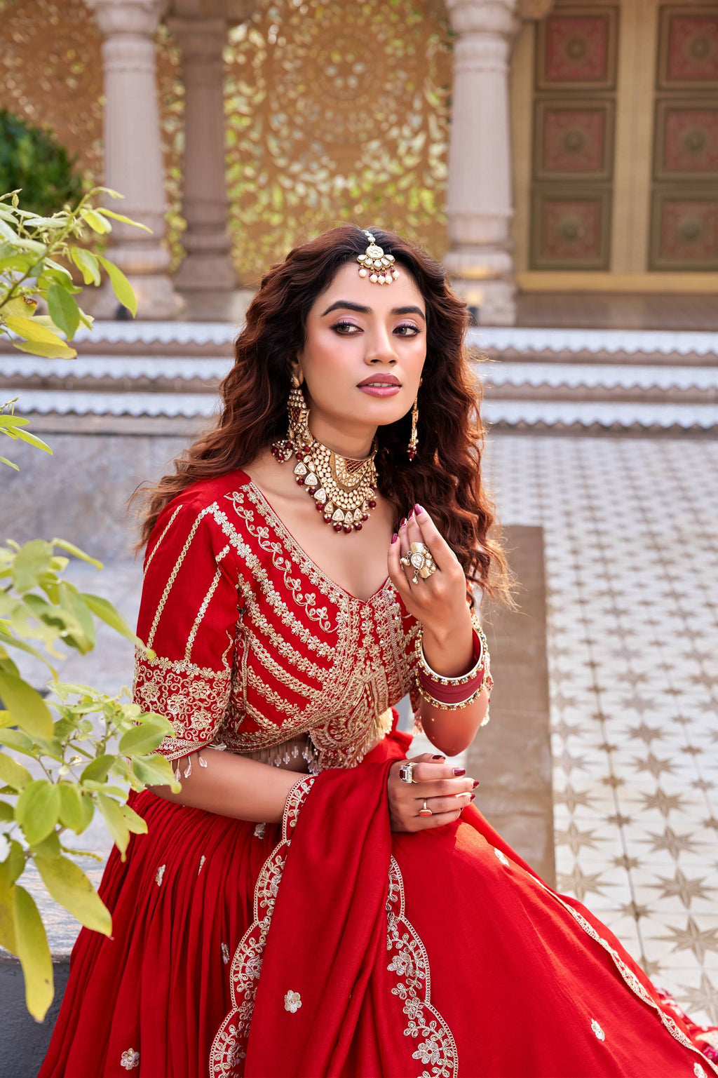 Red Vichitra Cording Embroidered Wedding Lehenga Choli Set with Dupatta [3 PCS]