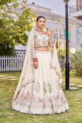 White Vichitra Embroidered Wedding Lehenga Choli Set with Dupatta [3 PCS]
