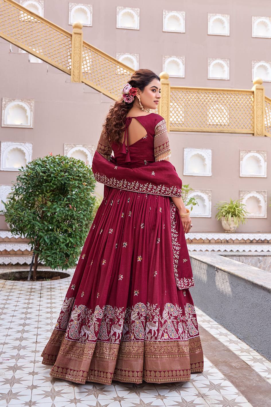Maroon South Collection Lehenga Choli Set with Dupatta [3 PCS]