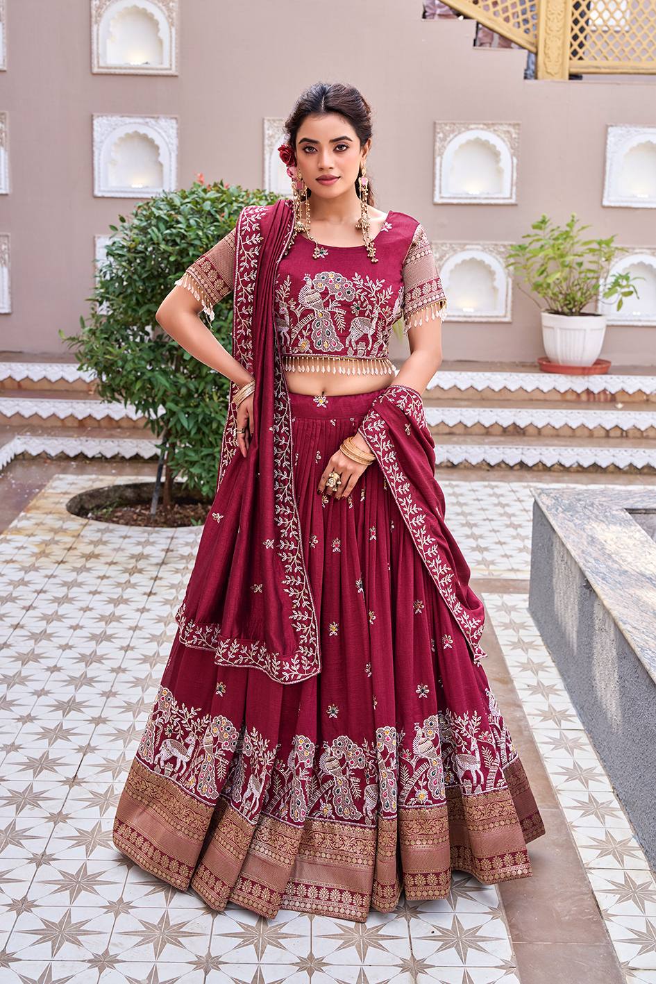 Maroon South Collection Lehenga Choli Set with Dupatta [3 PCS]