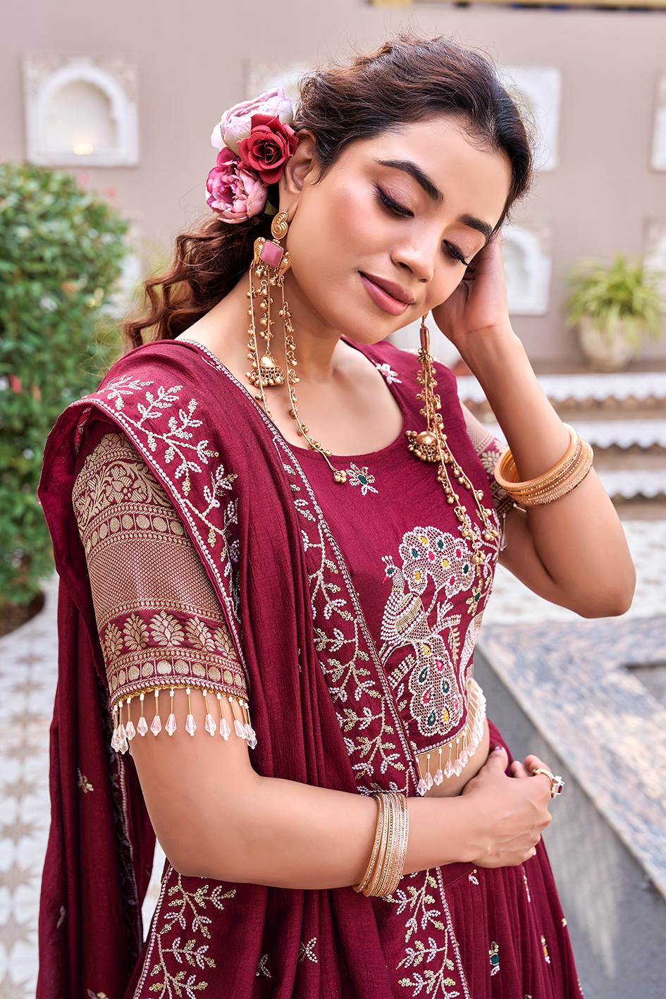 Maroon South Collection Lehenga Choli Set with Dupatta [3 PCS]