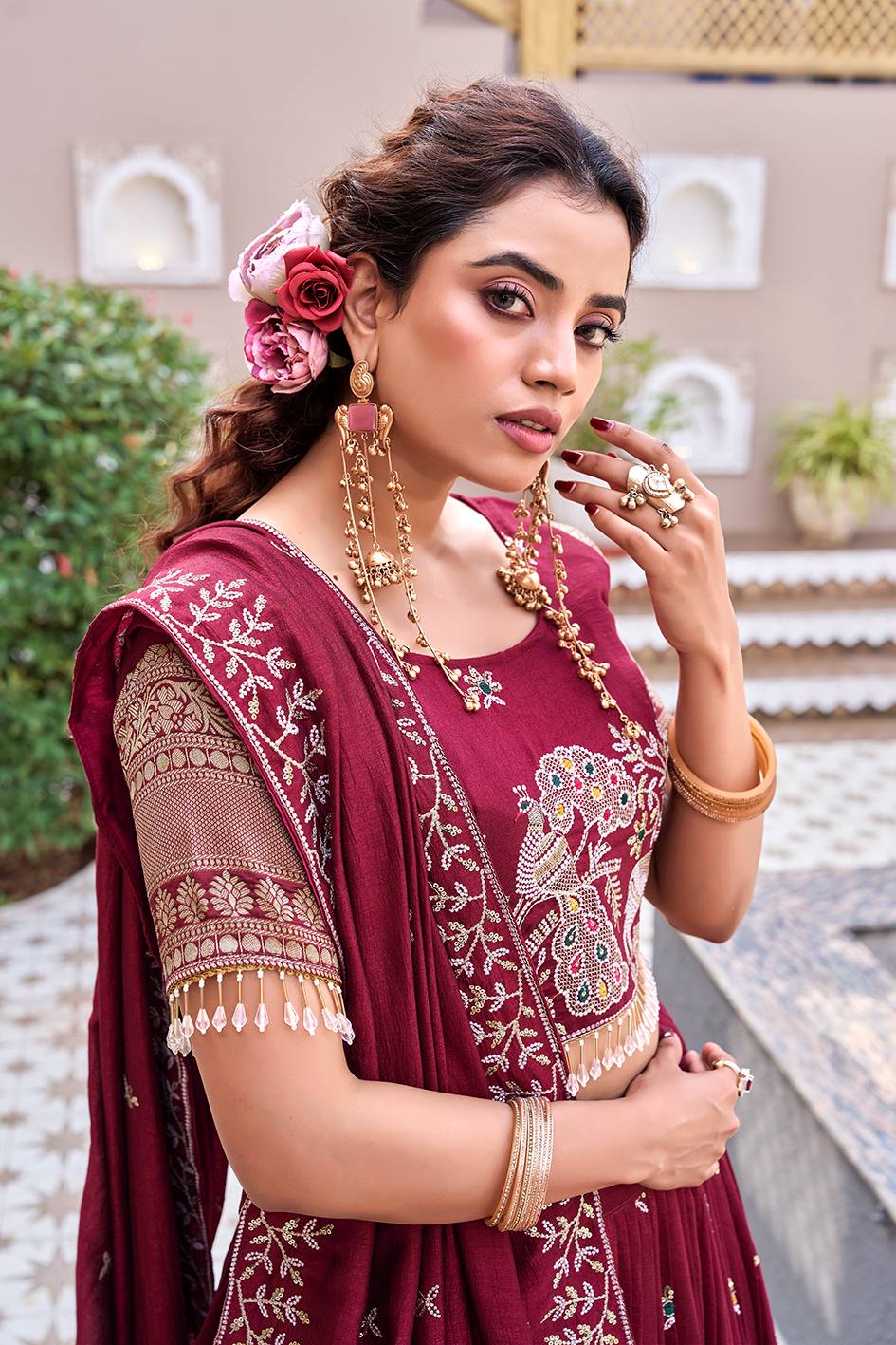 Maroon South Collection Lehenga Choli Set with Dupatta [3 PCS]