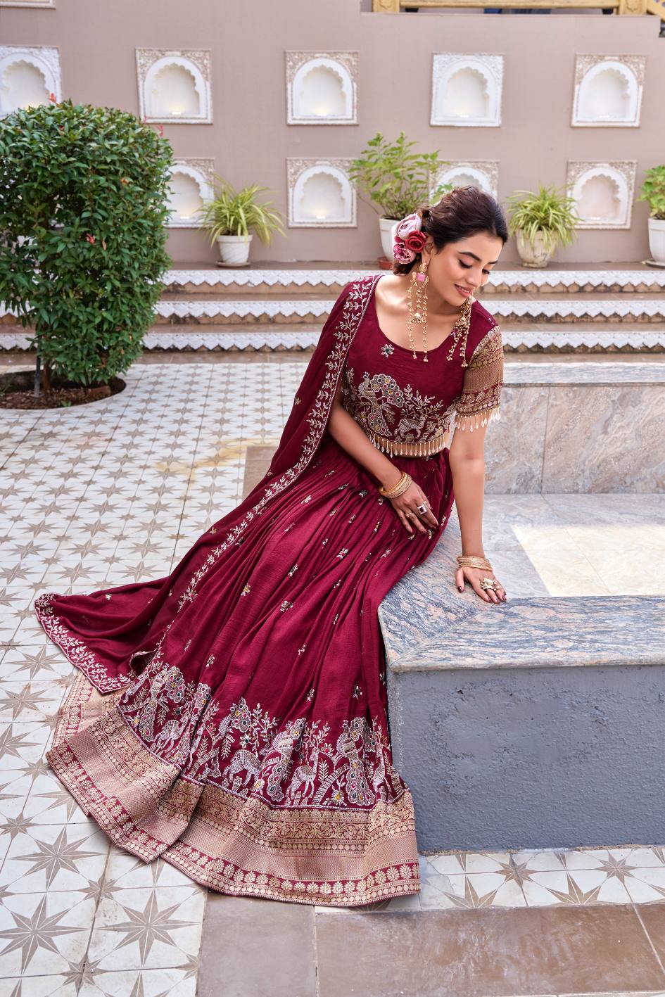 Maroon South Collection Lehenga Choli Set with Dupatta [3 PCS]
