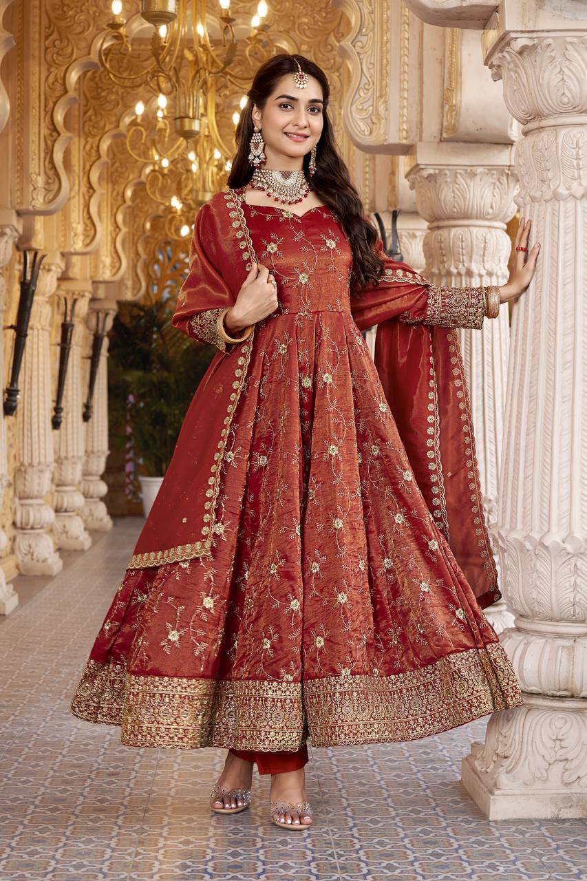 Samaira Rust Cosmos Anarkali Suit Set