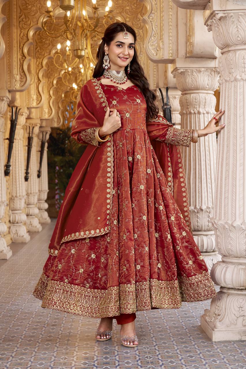 Samaira Rust Cosmos Anarkali Suit Set