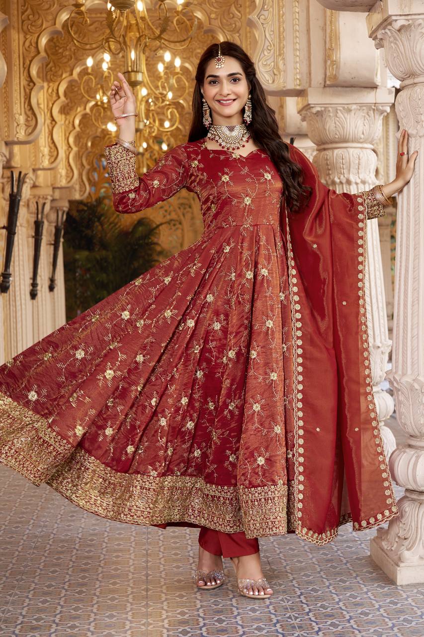 Samaira Rust Cosmos Anarkali Suit Set