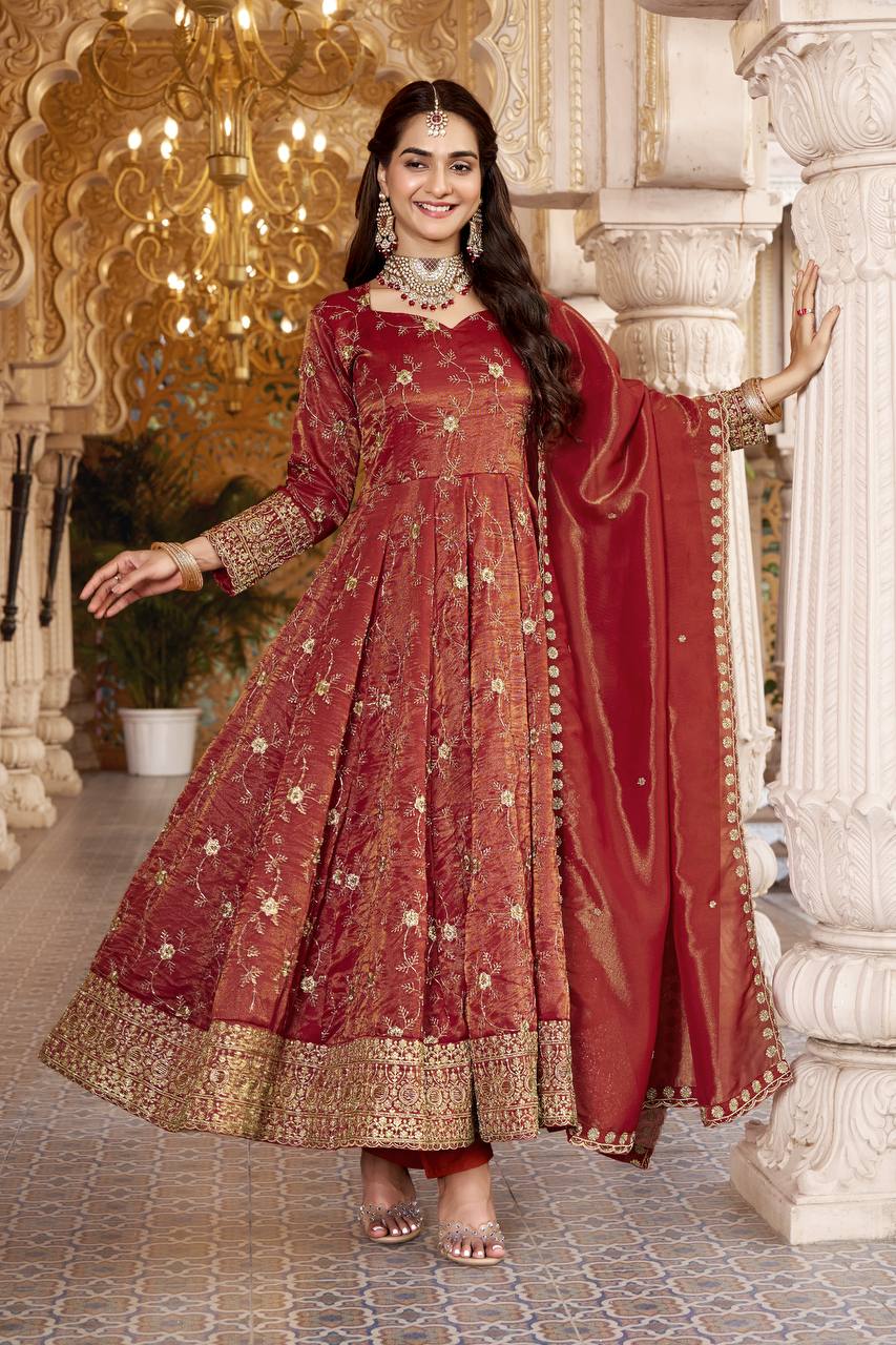Samaira Rust Cosmos Anarkali Suit Set