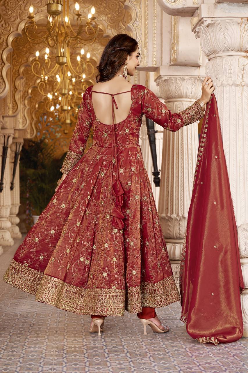 Samaira Rust Cosmos Anarkali Suit Set