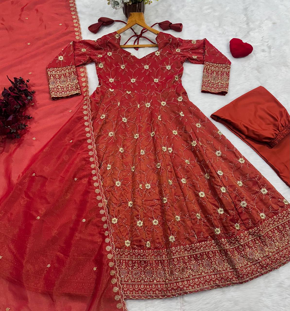 Samaira Rust Cosmos Anarkali Suit Set