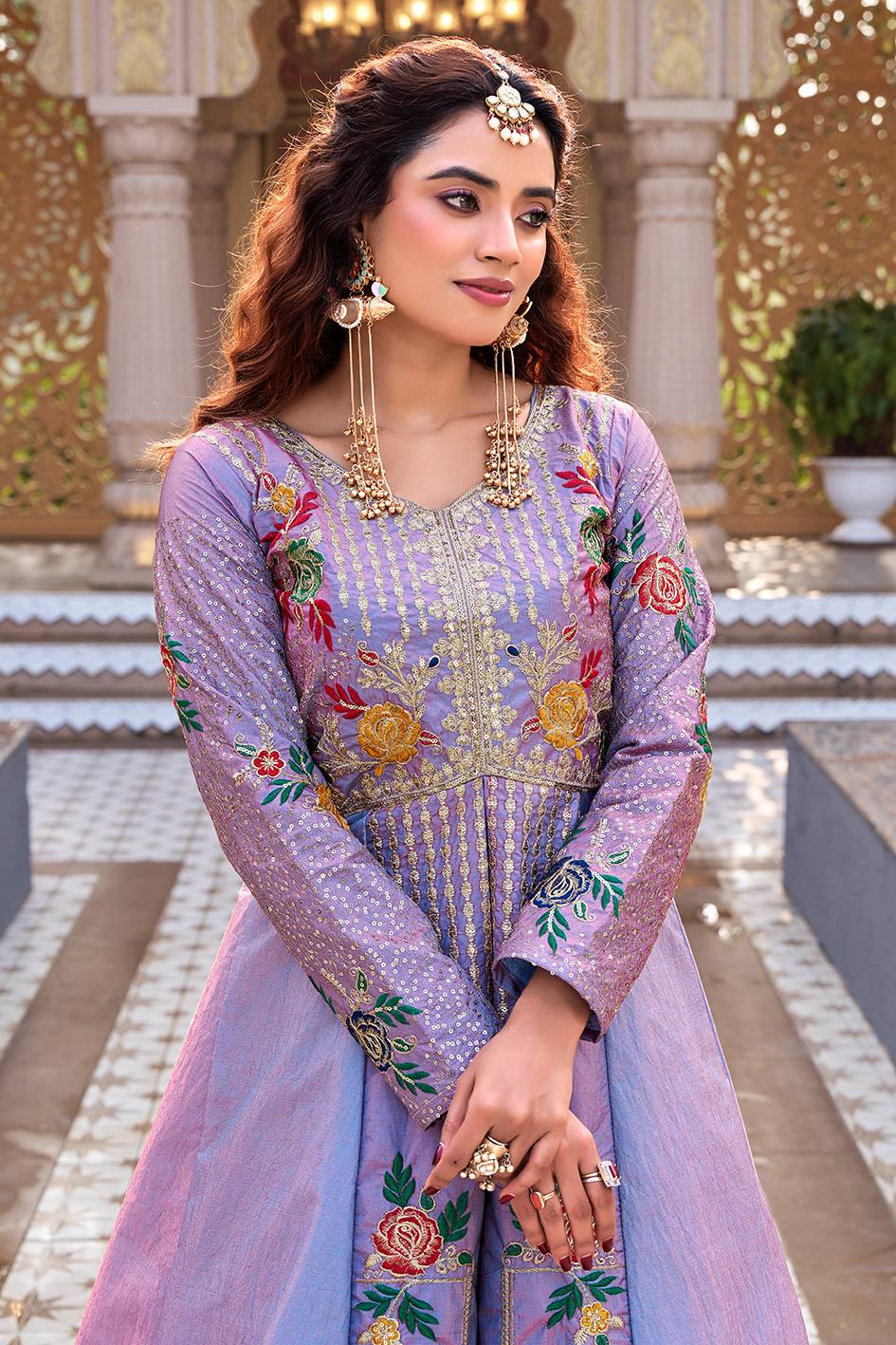 Lavender Satin Silk Wedding Lehenga Choli Set [2 PCS]