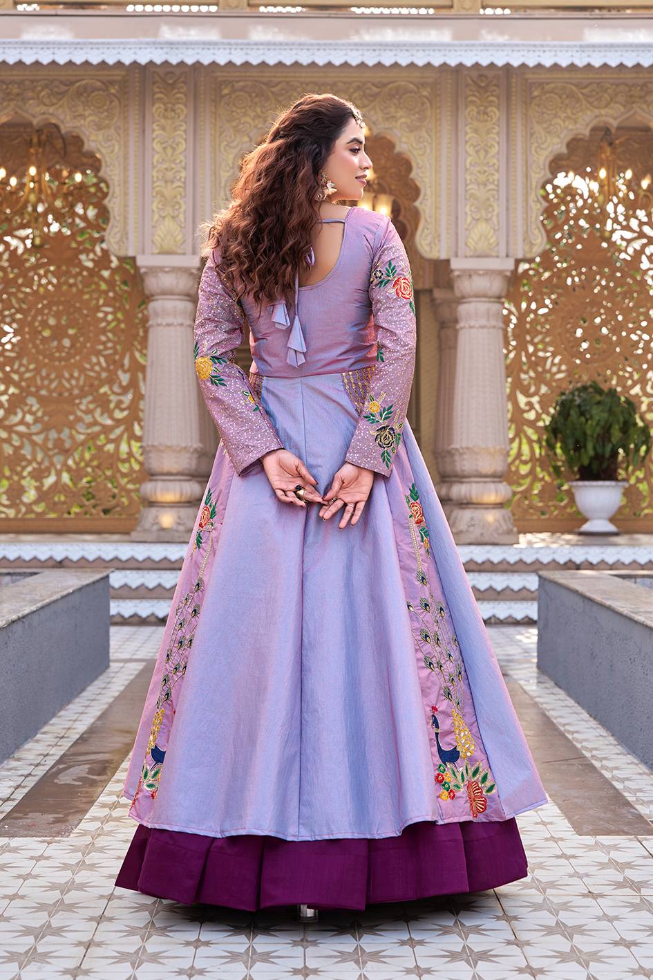 Lavender Satin Silk Wedding Lehenga Choli Set [2 PCS]