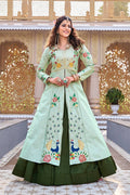 Pista Green Satin Silk Wedding Lehenga Choli Set [2 PCS]