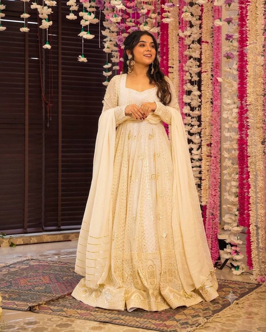 Eshani Off White Sequins Anarkali Suit Set