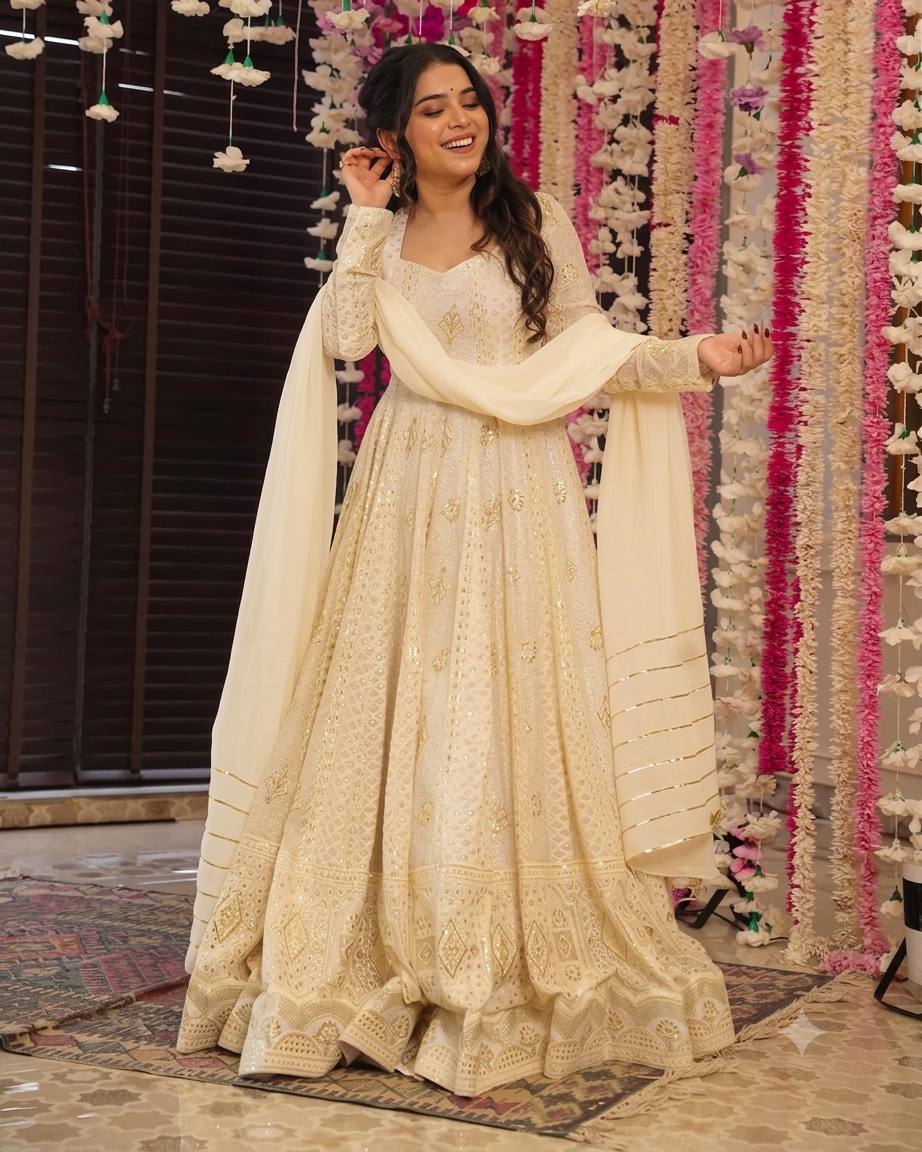 Eshani Off White Sequins Anarkali Suit Set