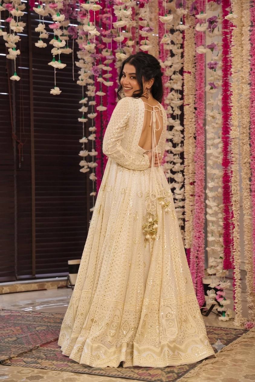 Eshani Off White Sequins Anarkali Suit Set