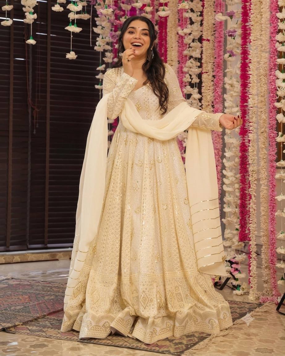 Eshani Off White Sequins Anarkali Suit Set