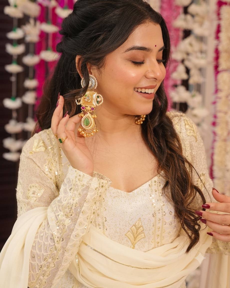Eshani Off White Sequins Anarkali Suit Set