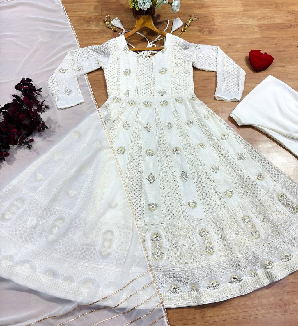Eshani Off White Sequins Anarkali Suit Set