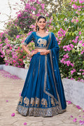 Royal Blue Vichitra Embroidered Wedding Lehenga Choli Set with Dupatta [3 PCS]