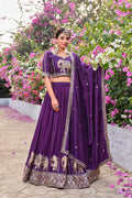 Purple Vichitra Embroidered Wedding Lehenga Choli Set with Dupatta [3 PCS]