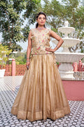 Gold Crush Wedding Lehenga Choli Set with Embroidered Shrug [3 PCS]