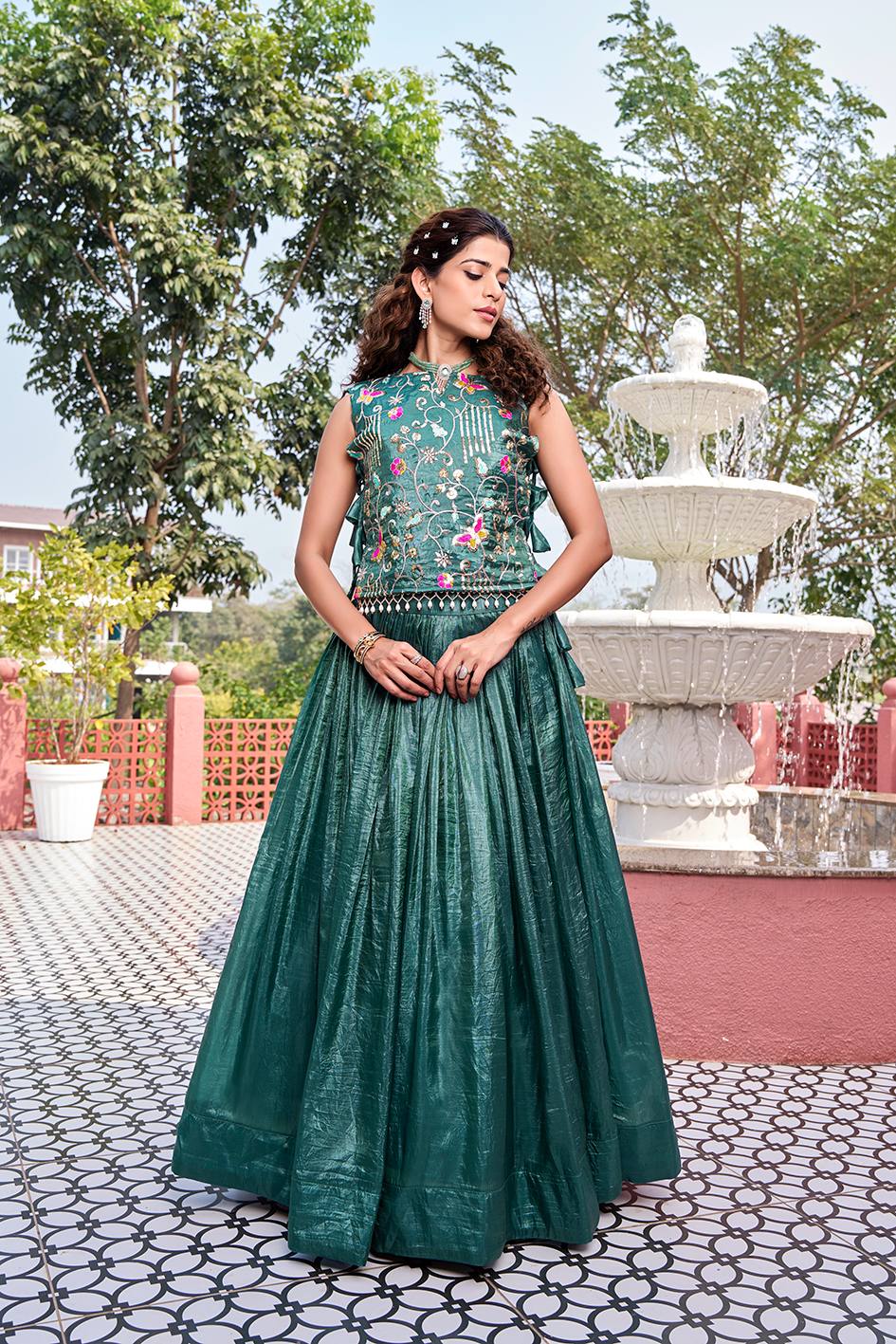 Emerald Green Wedding Lehenga Choli Set with Embroidered Shrug [3 PCS]