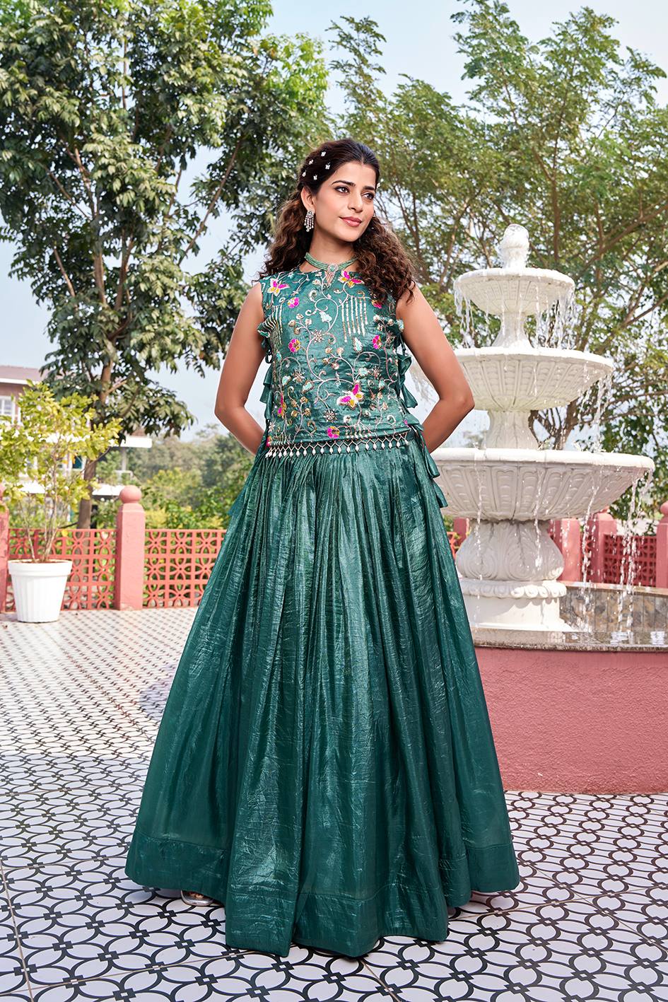 Emerald Green Wedding Lehenga Choli Set with Embroidered Shrug [3 PCS]
