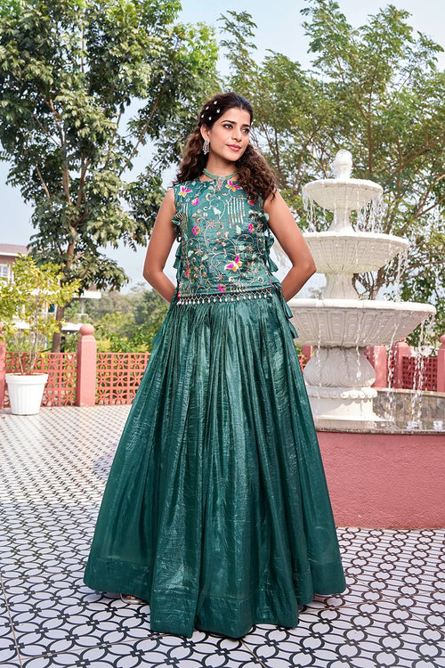 Emerald Green Wedding Lehenga Choli Set with Embroidered Shrug