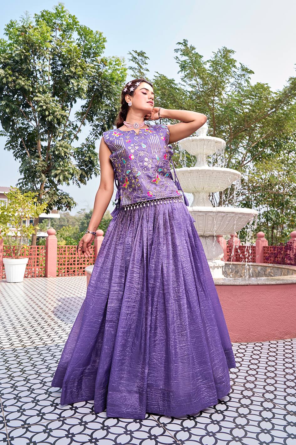 Lavender Wedding Lehenga Choli Set with Embroidered Shrug [3 PCS]