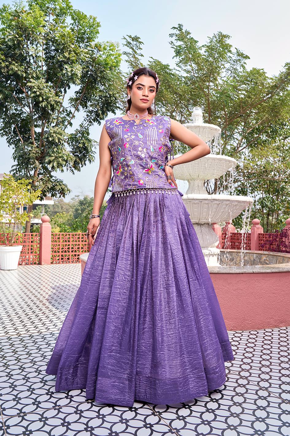 Lavender Wedding Lehenga Choli Set with Embroidered Shrug [3 PCS]