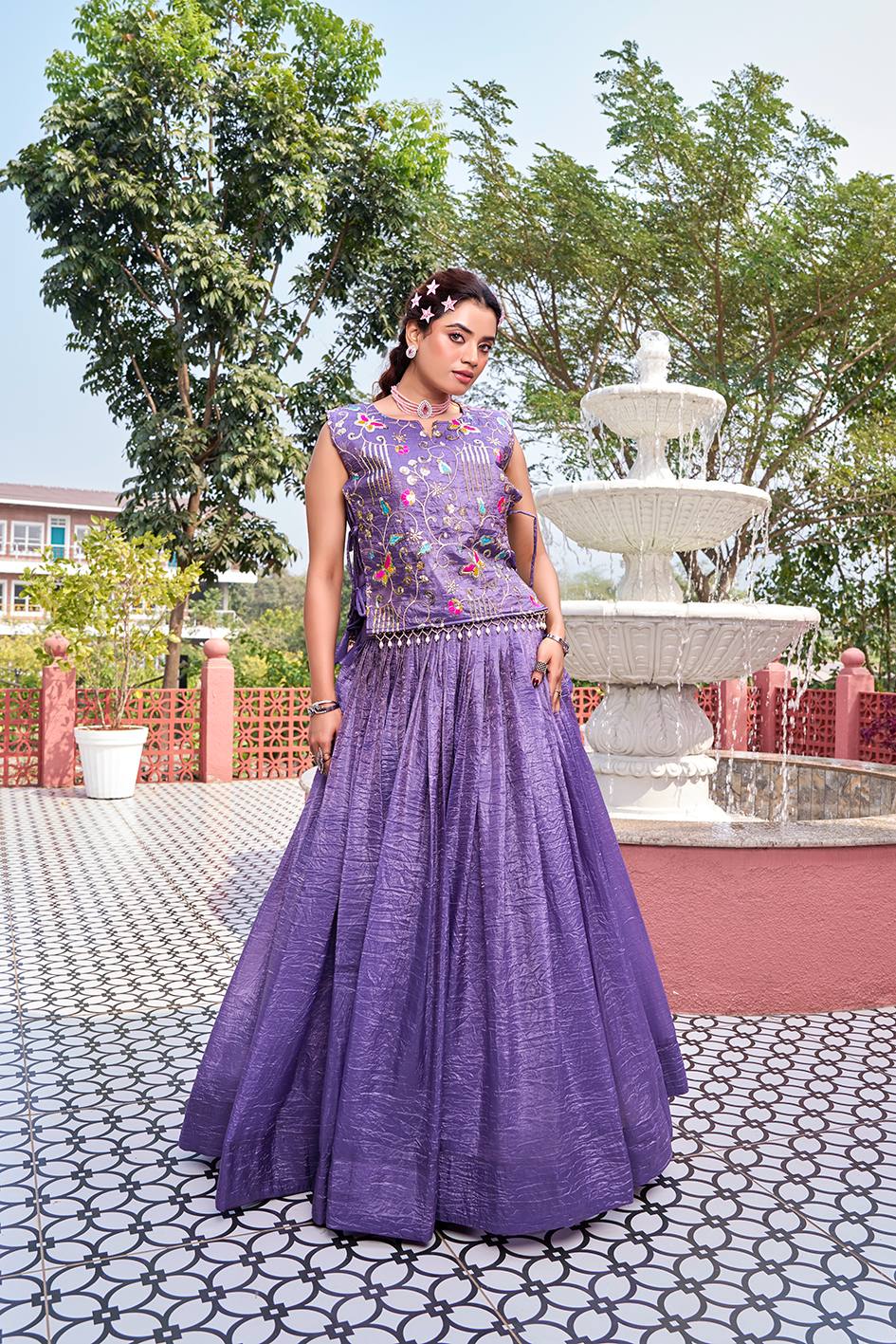 Lavender Wedding Lehenga Choli Set with Embroidered Shrug [3 PCS]