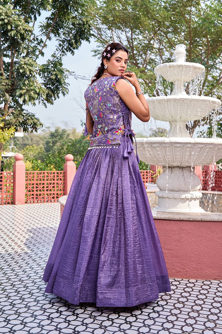 Lavender Wedding Lehenga Choli Set with Embroidered Shrug [3 PCS]