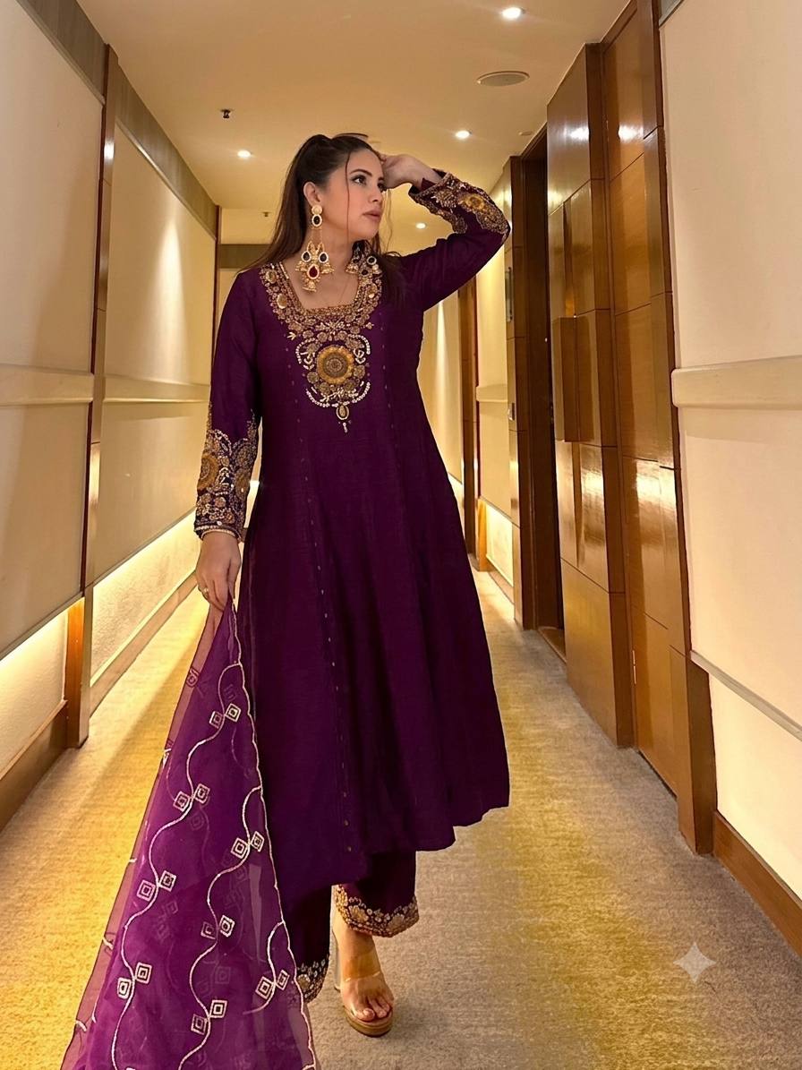 Ira Vichitra Silk Zari Anarkali Suit Set