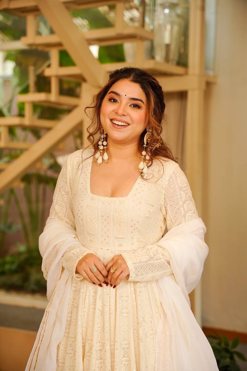 Off White Eid Special Embroidered Anarkali Suit Set [3 PCS]