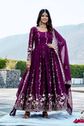 Purple Georgette Embroidered Festival Gown Set with Dupatta [2 PCS]
