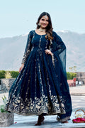 Navy Blue Georgette Embroidered Festival Gown Set with Dupatta [2 PCS]