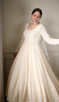 Off White Lucknowi Embroidered Anarkali Suit Set [3 PCS]