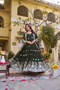 Olive Green Georgette Sequins Embroidered Festival Gown Set with Dupatta [2 PCS]
