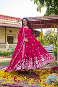 Rani Pink Georgette Sequins Embroidered Festival Gown Set with Dupatta [2 PCS]