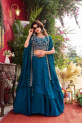 Blue Vichitra Silk Embroidered Wedding Lehenga Choli Set with Dupatta [3 PCS]