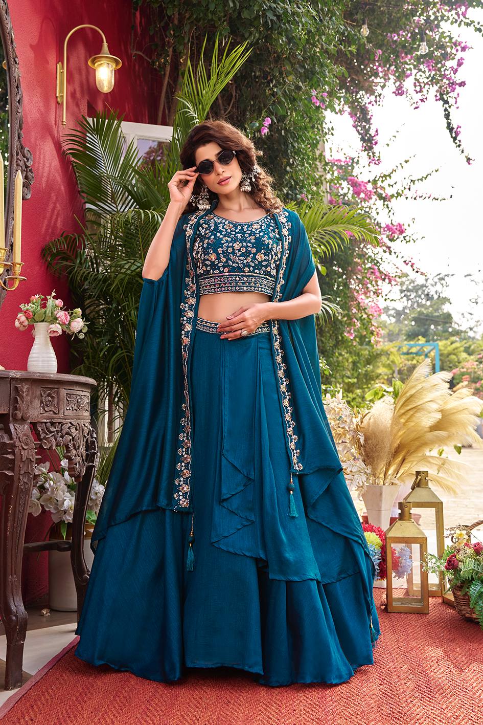 Blue Vichitra Silk Embroidered Wedding Lehenga Choli Set with Dupatta [3 PCS]