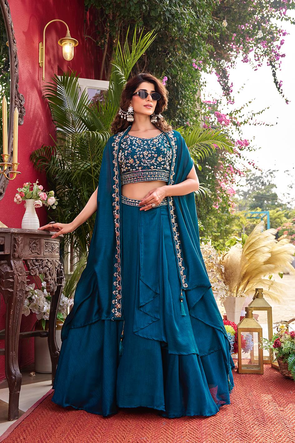 Blue Vichitra Silk Embroidered Wedding Lehenga Choli Set with Dupatta [3 PCS]