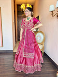 Chinon Silk Embroidered Crop Top Lehenga Set [3 PCS]